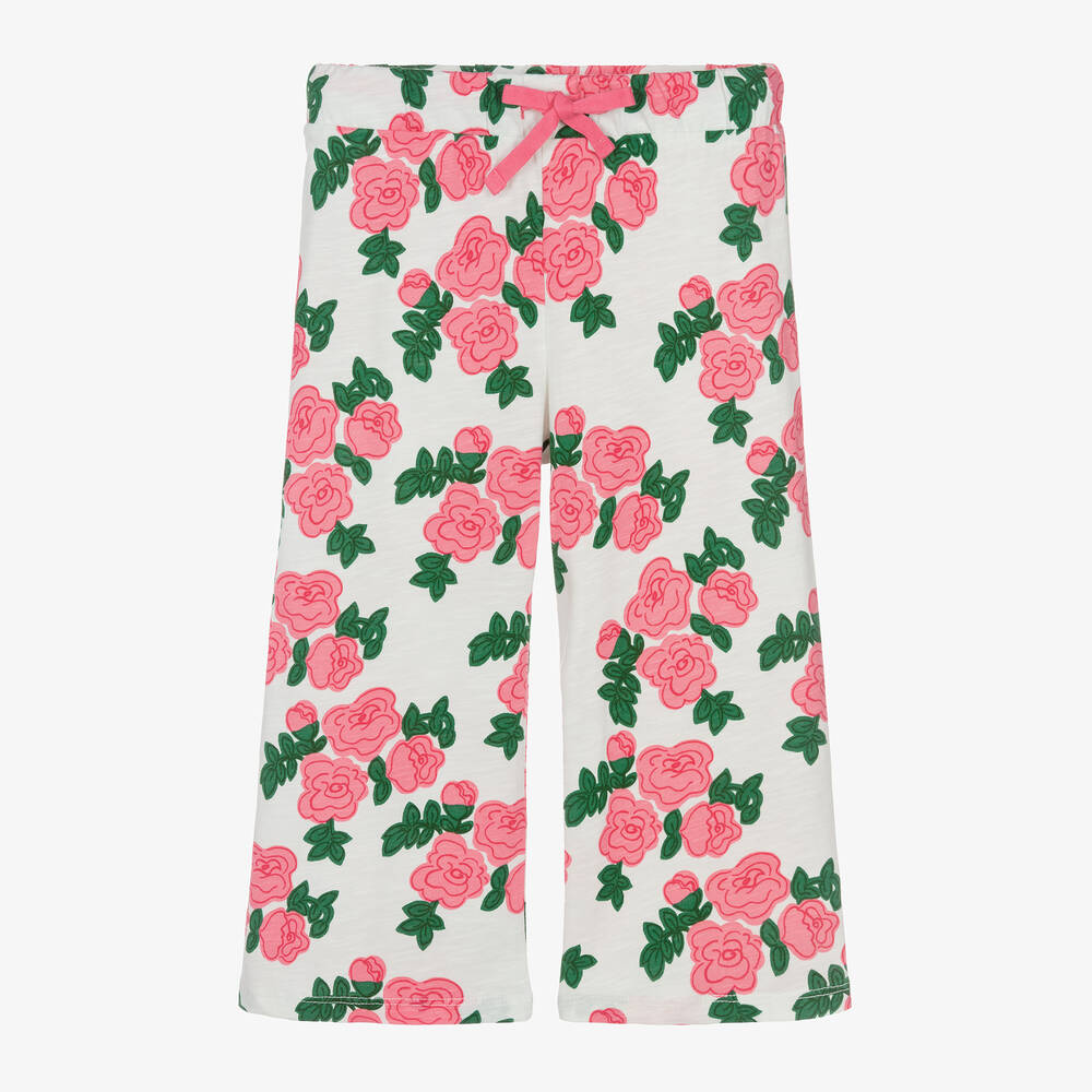 Mini Rodini-Белые брюки из органического хлопка с цветами | Childrensalon Outlet