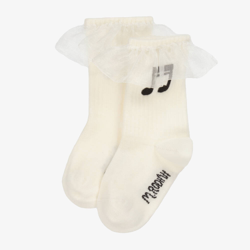Mini Rodini-Girls White Frilled Music Socks | Childrensalon Outlet