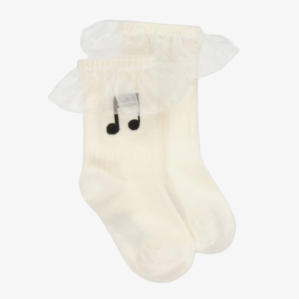 Mini Rodini-Girls White Frilled Music Socks | Childrensalon Outlet
