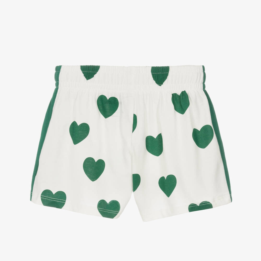ميني روديني-شورت بطبعة قلوب قطن جيرسي لون أبيض وأخضر | Childrensalon Outlet
