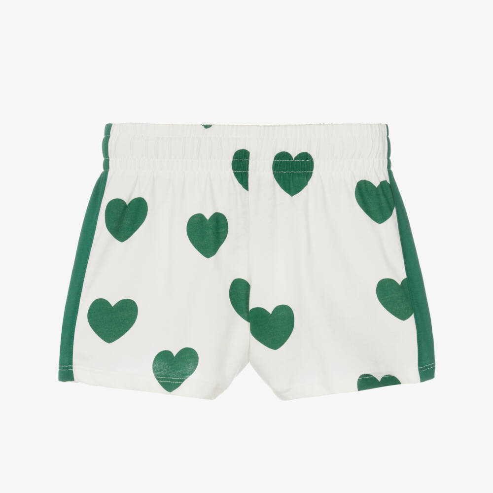 Mini Rodini-Girls White Green Heart Shorts | Childrensalon Outlet