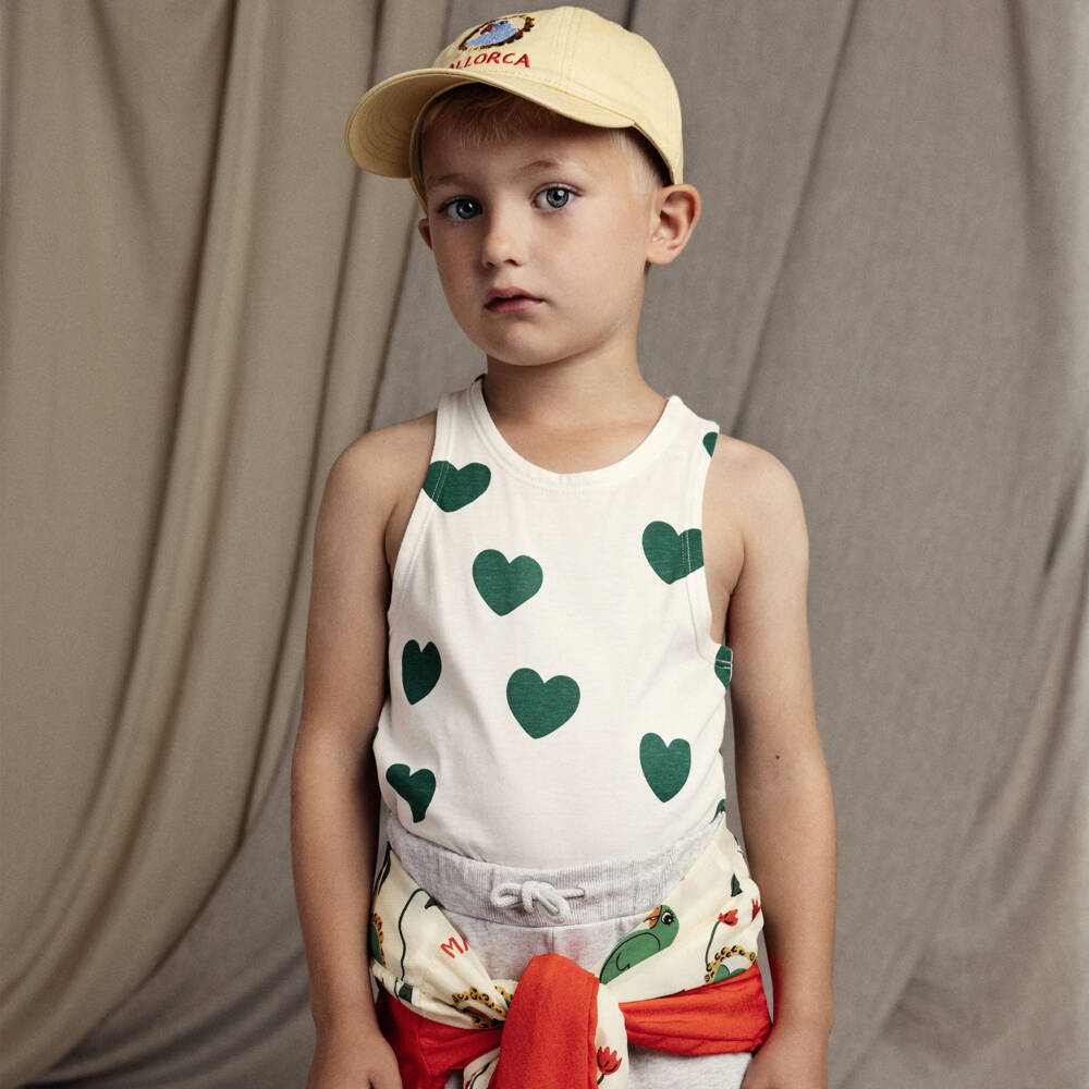 Mini Rodini-Girls White Green Heart Vest Top | Childrensalon Outlet