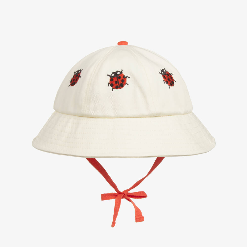 Mini Rodini-Белая шляпа с вышивкой божьей коровки для девочек | Childrensalon Outlet