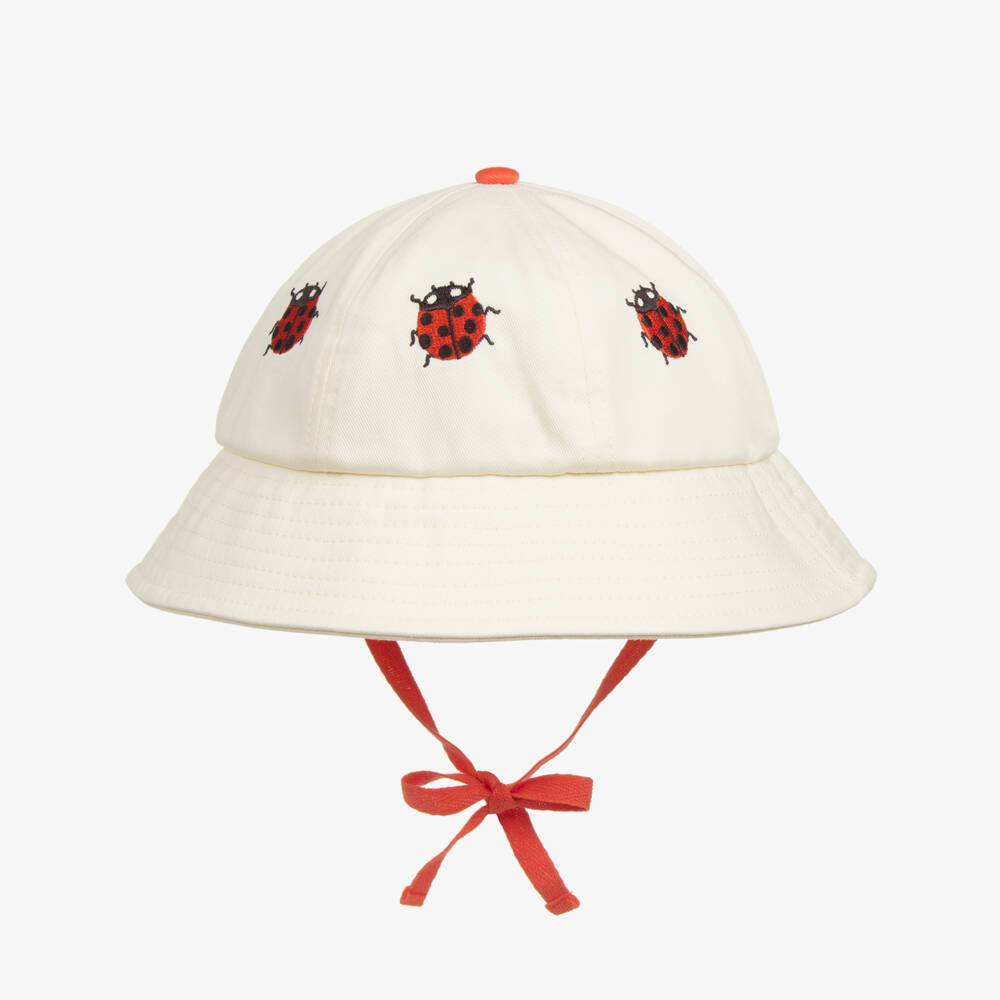 Mini Rodini-Girls White Ladybird Embroidered Hat | Childrensalon Outlet