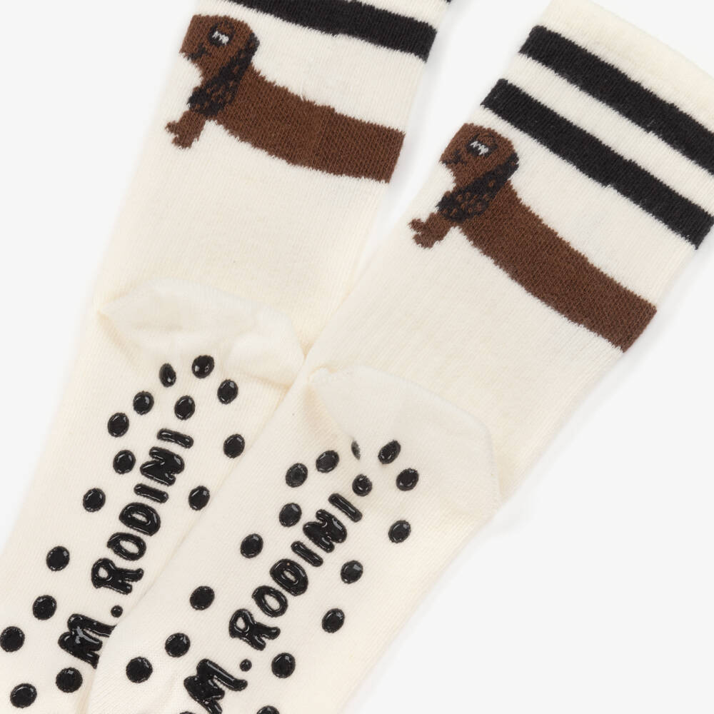 Mini Rodini-Girls White Organic Grip Socks | Childrensalon Outlet