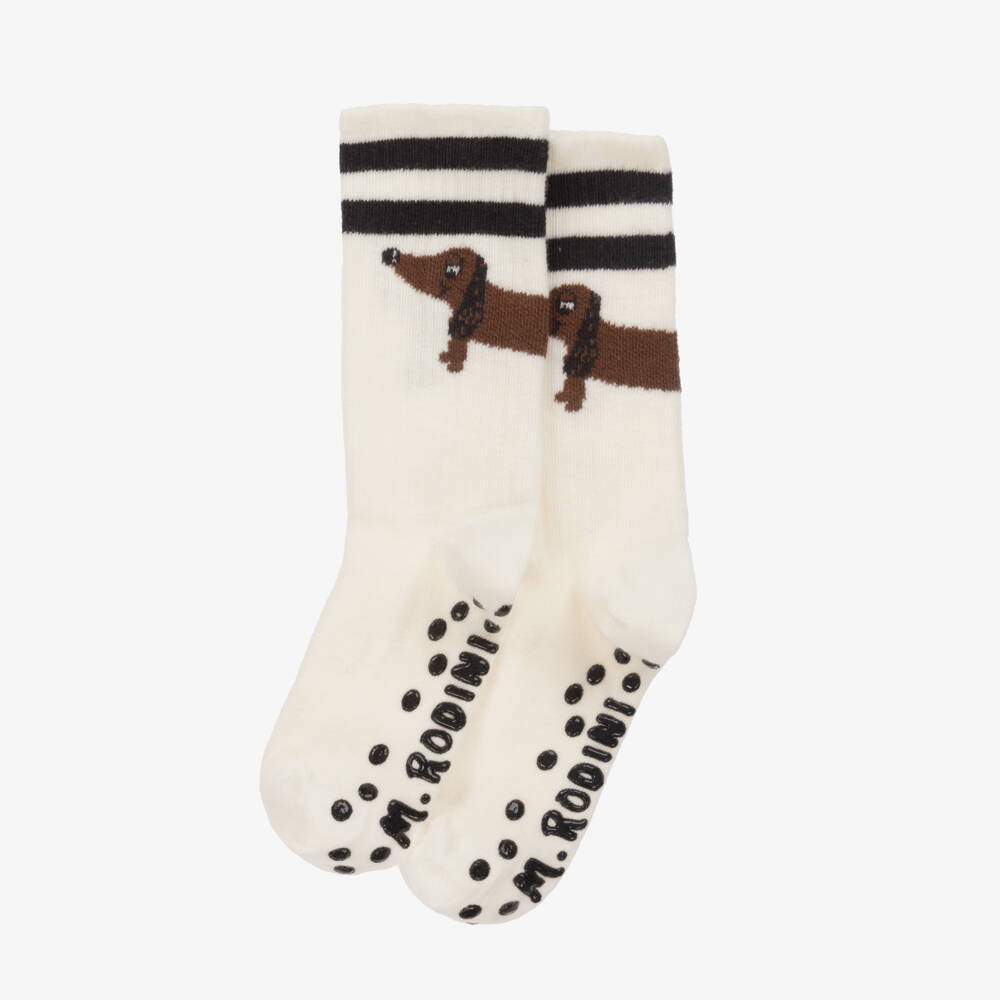 Mini Rodini-Girls White Organic Grip Socks | Childrensalon Outlet