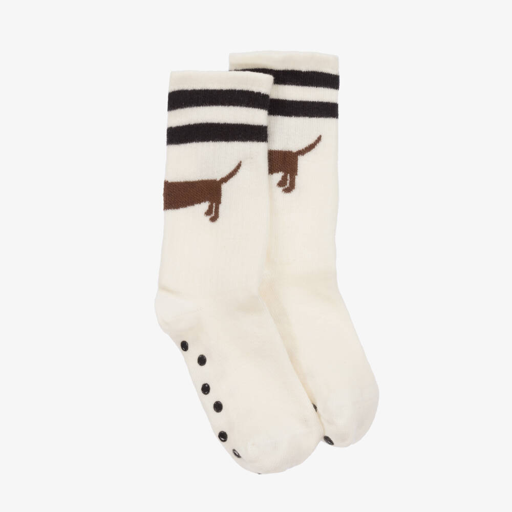 Mini Rodini-Girls White Organic Grip Socks | Childrensalon Outlet