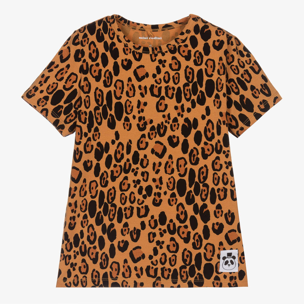 Mini Rodini-Girls Wildcat Print Tee in Cocoa | Childrensalon Outlet