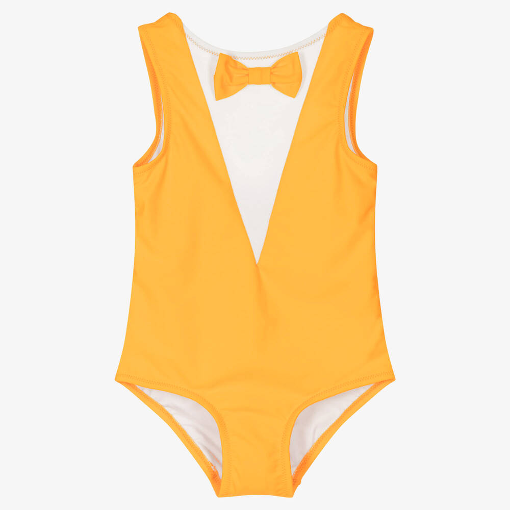 Mini Rodini - Girls Yellow Bow Swimsuit (UPF 50+) | Childrensalon Outlet