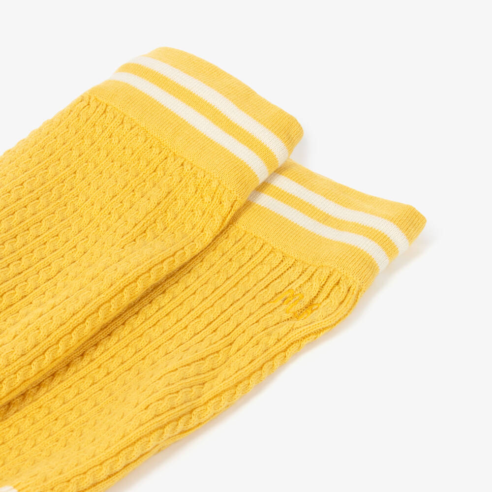 Mini Rodini-Girls Yellow Cable Knit Cotton Shorts | Childrensalon Outlet