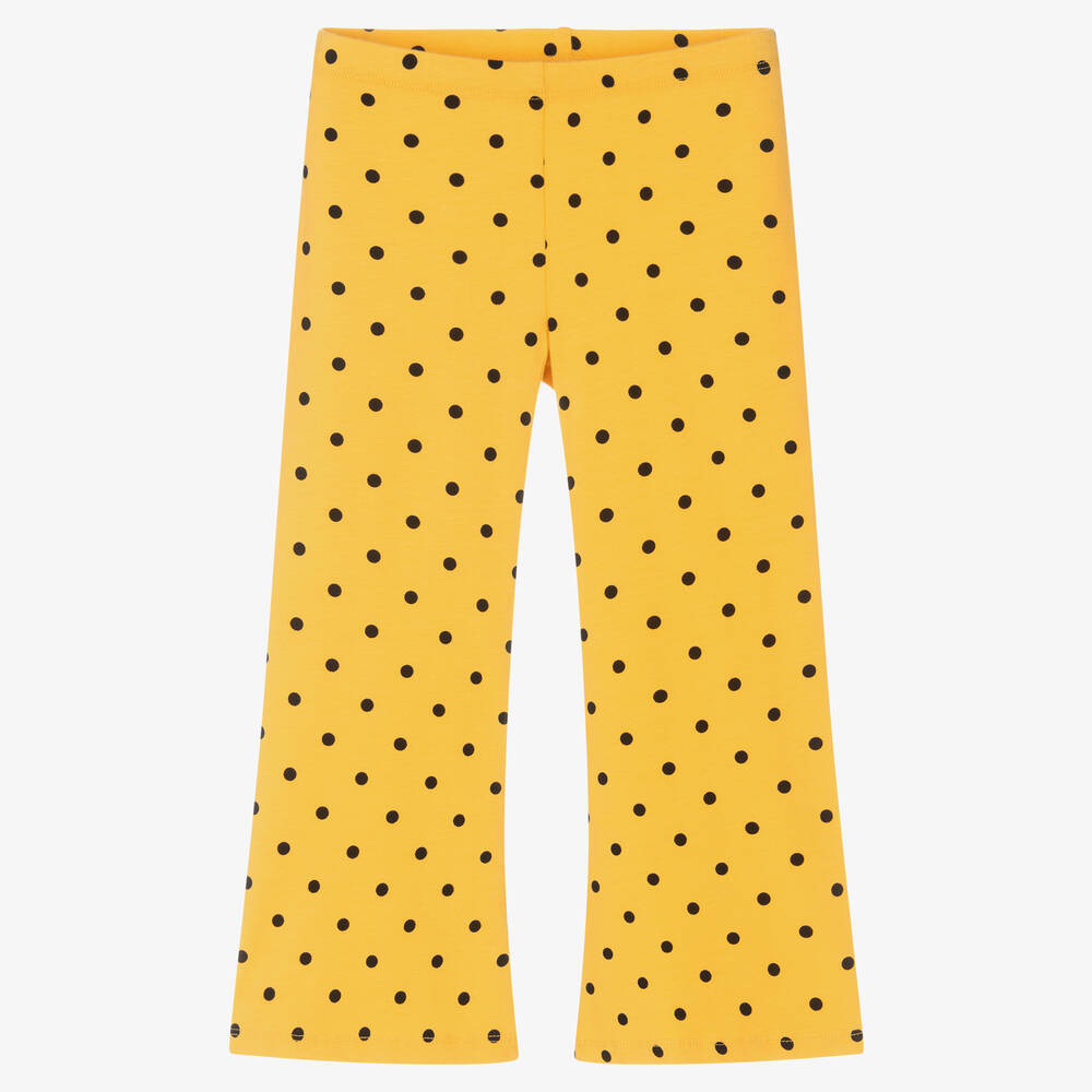Mini Rodini - Girls Yellow Cotton Polka Dot Trousers | Childrensalon