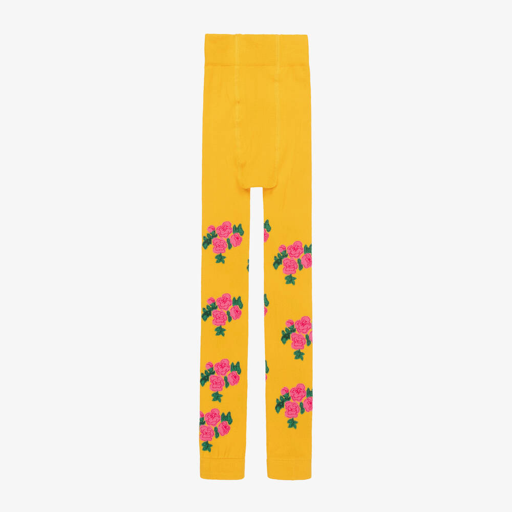 Mini Rodini-Girls Yellow Cotton Roses Leggings | Childrensalon Outlet