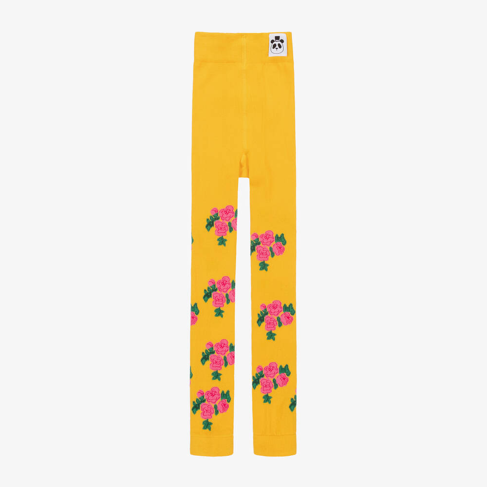 Mini Rodini-Girls Yellow Cotton Roses Leggings | Childrensalon Outlet