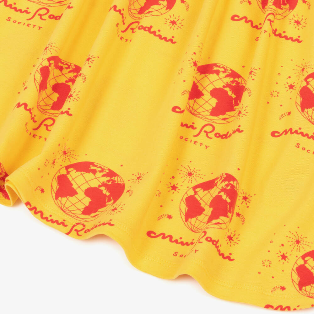 Mini Rodini-Girls Yellow Dress with Red Society Print | Childrensalon Outlet