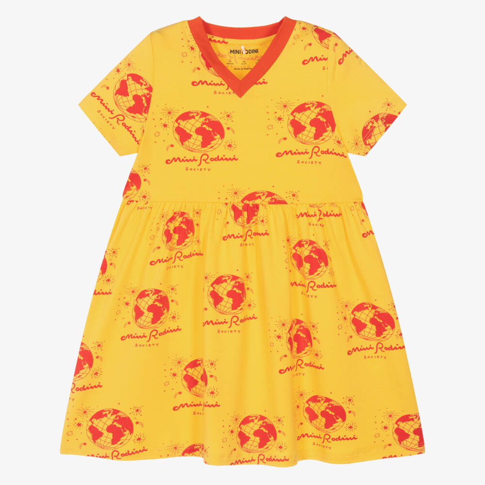 Mini Rodini-Girls Yellow Dress with Red Society Print | Childrensalon Outlet