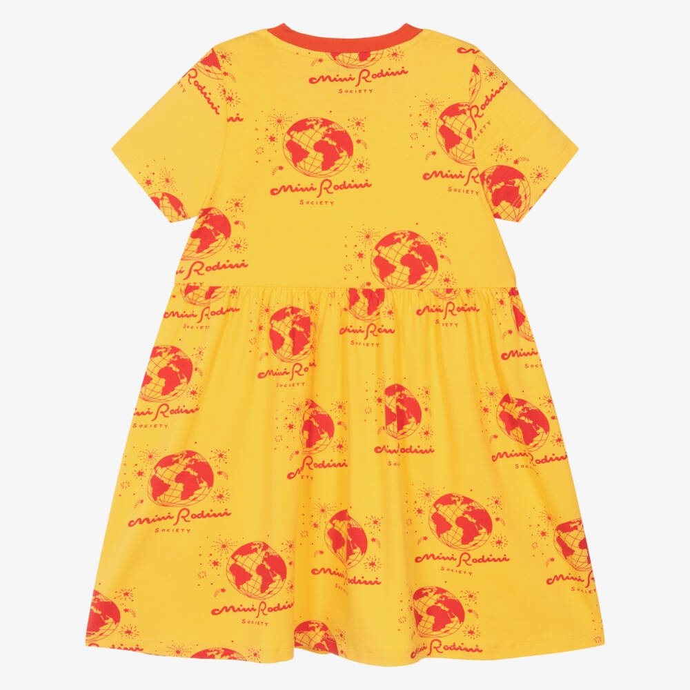 Mini Rodini-Girls Yellow Dress with Red Society Print | Childrensalon Outlet