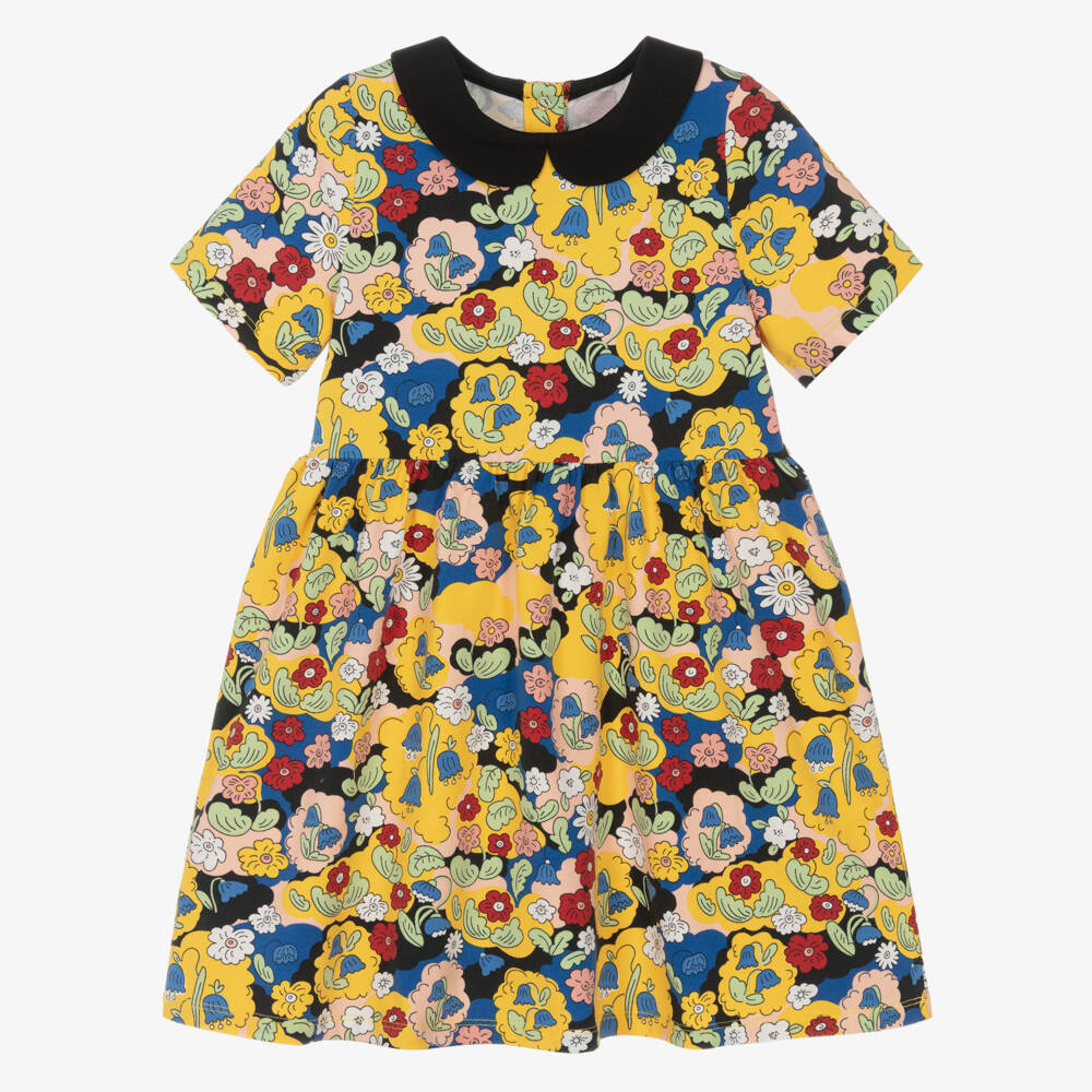Mini Rodini-Желтое хлопковое платье с цветочным узором для девочек | Childrensalon Outlet