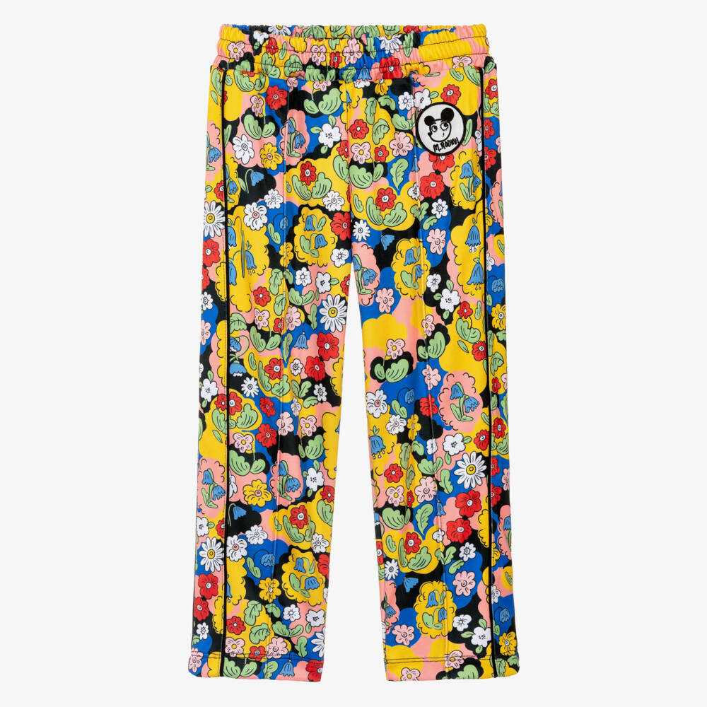 Mini Rodini-Girls Yellow Floral Joggers with Ritzratz Patch | Childrensalon Outlet