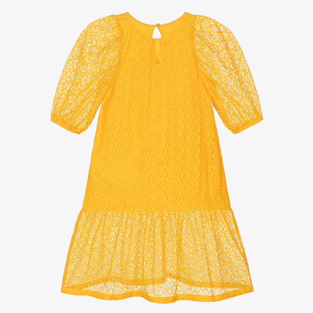Mini Rodini-Girls Yellow Floral Lace Heart Dress  | Childrensalon Outlet