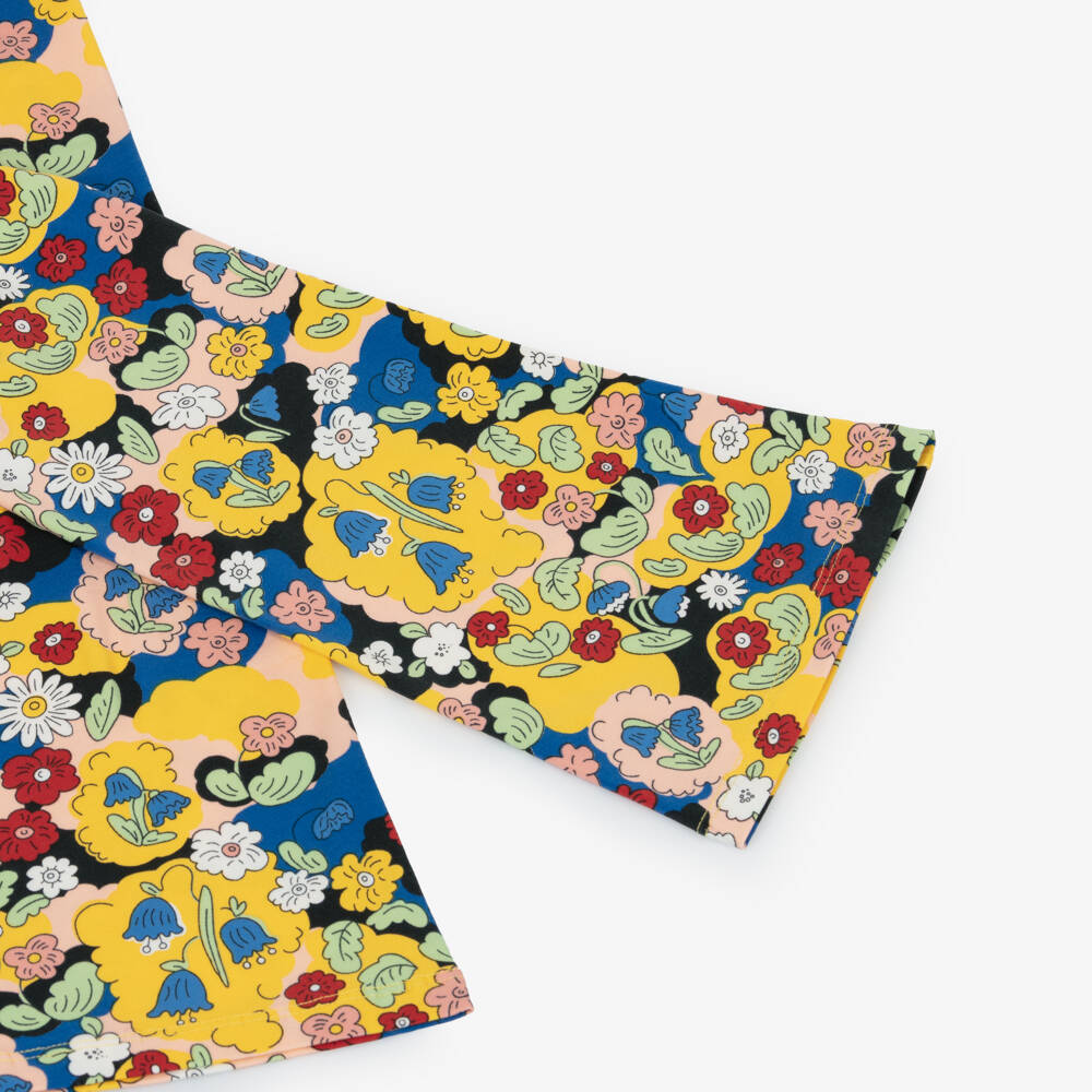 Mini Rodini-Girls Yellow Organic Cotton Flared Floral Trousers | Childrensalon Outlet