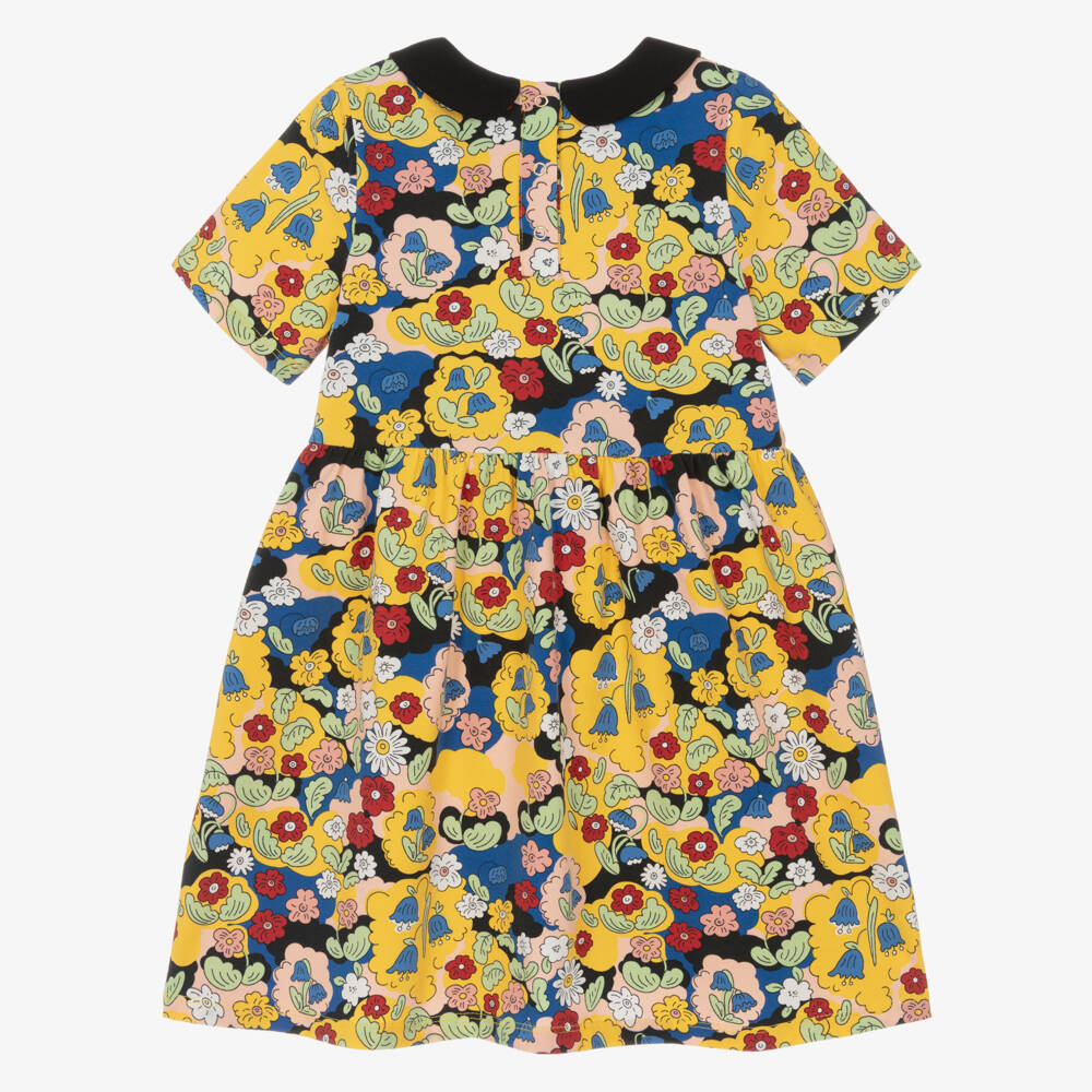Mini Rodini-Girls Yellow Organic Cotton Floral Dress | Childrensalon Outlet
