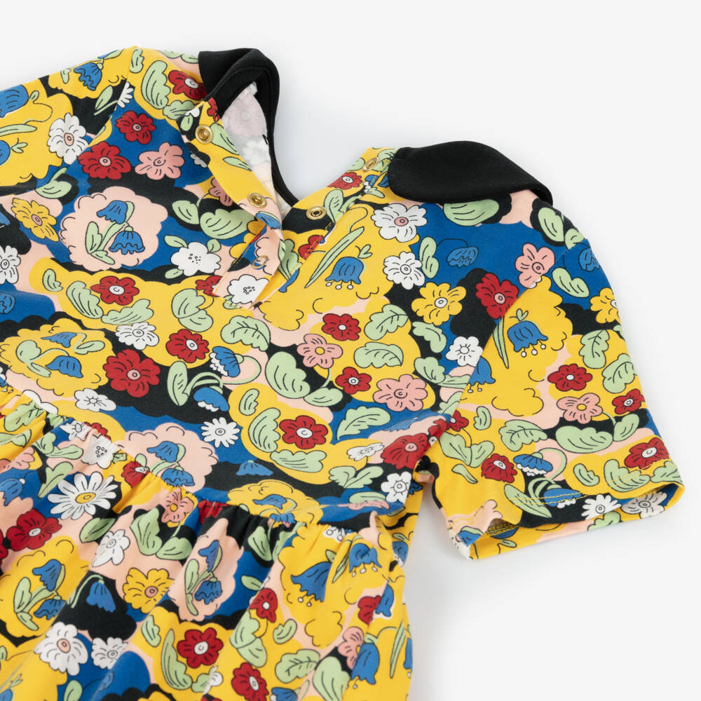 Mini Rodini-Girls Yellow Organic Cotton Floral Dress | Childrensalon Outlet