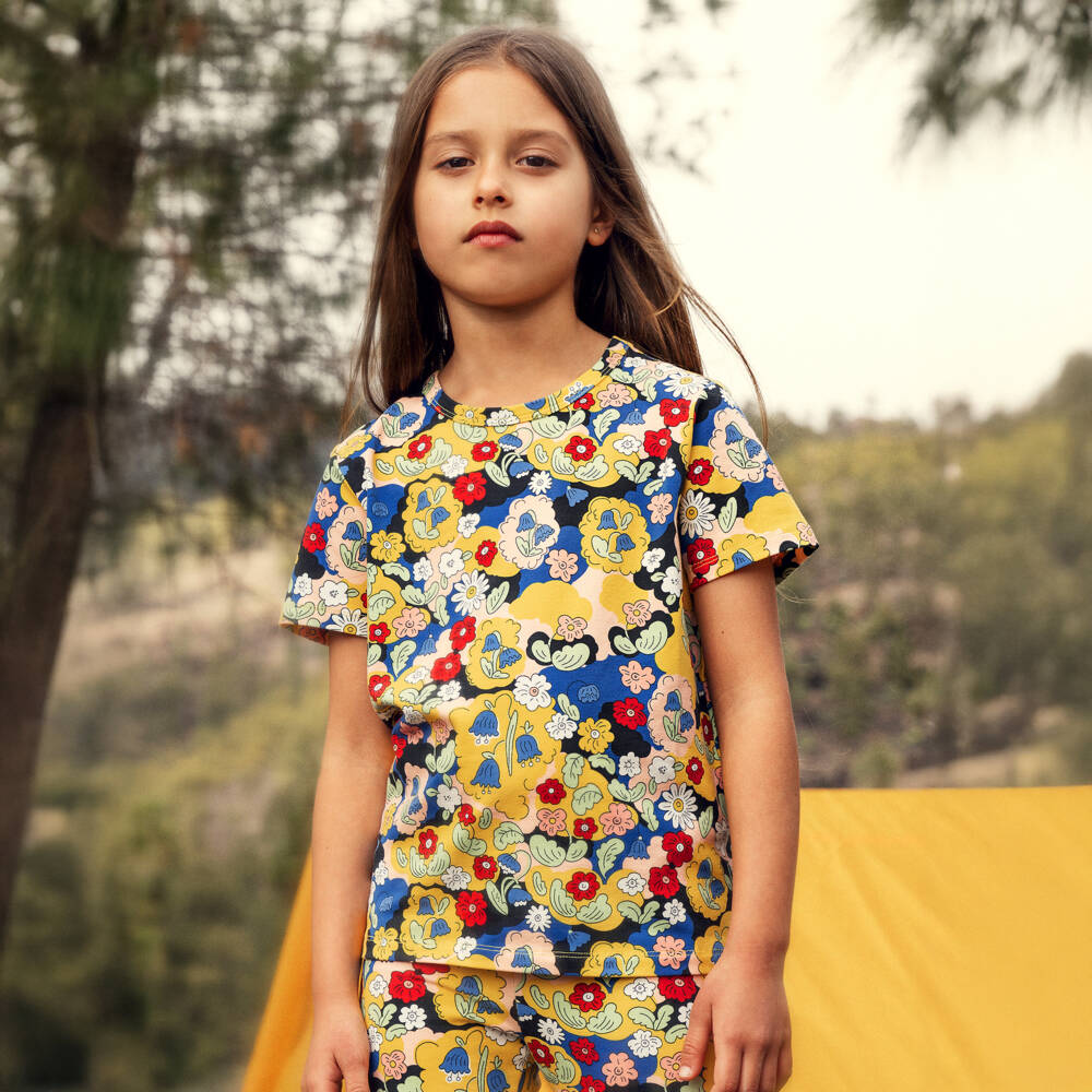 Mini Rodini-Girls Yellow Organic Cotton Floral T-Shirt | Childrensalon Outlet