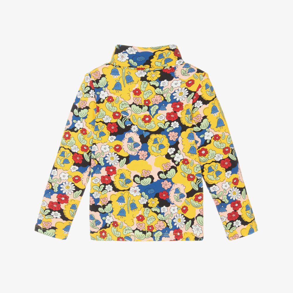 Mini Rodini-Girls Yellow Organic Cotton Flower Print Roll Neck Top | Childrensalon Outlet