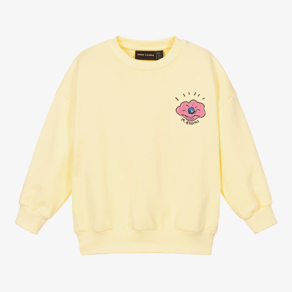 Mini Rodini - Girls Yellow Organic Cotton Oyster Sweatshirt | Childrensalon