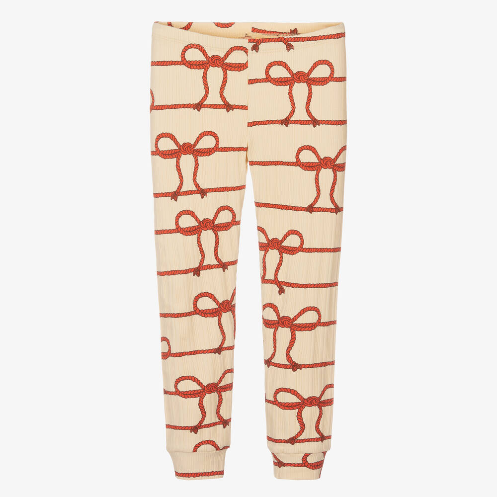 Mini Rodini - Girls Yellow Organic Cotton Rope Leggings | Childrensalon