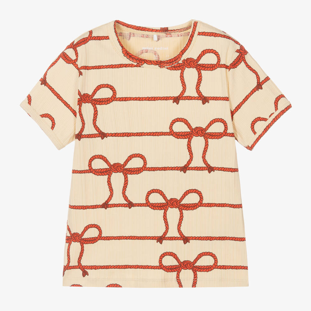 Mini Rodini - T-shirt jaune en coton bio cordes | Childrensalon