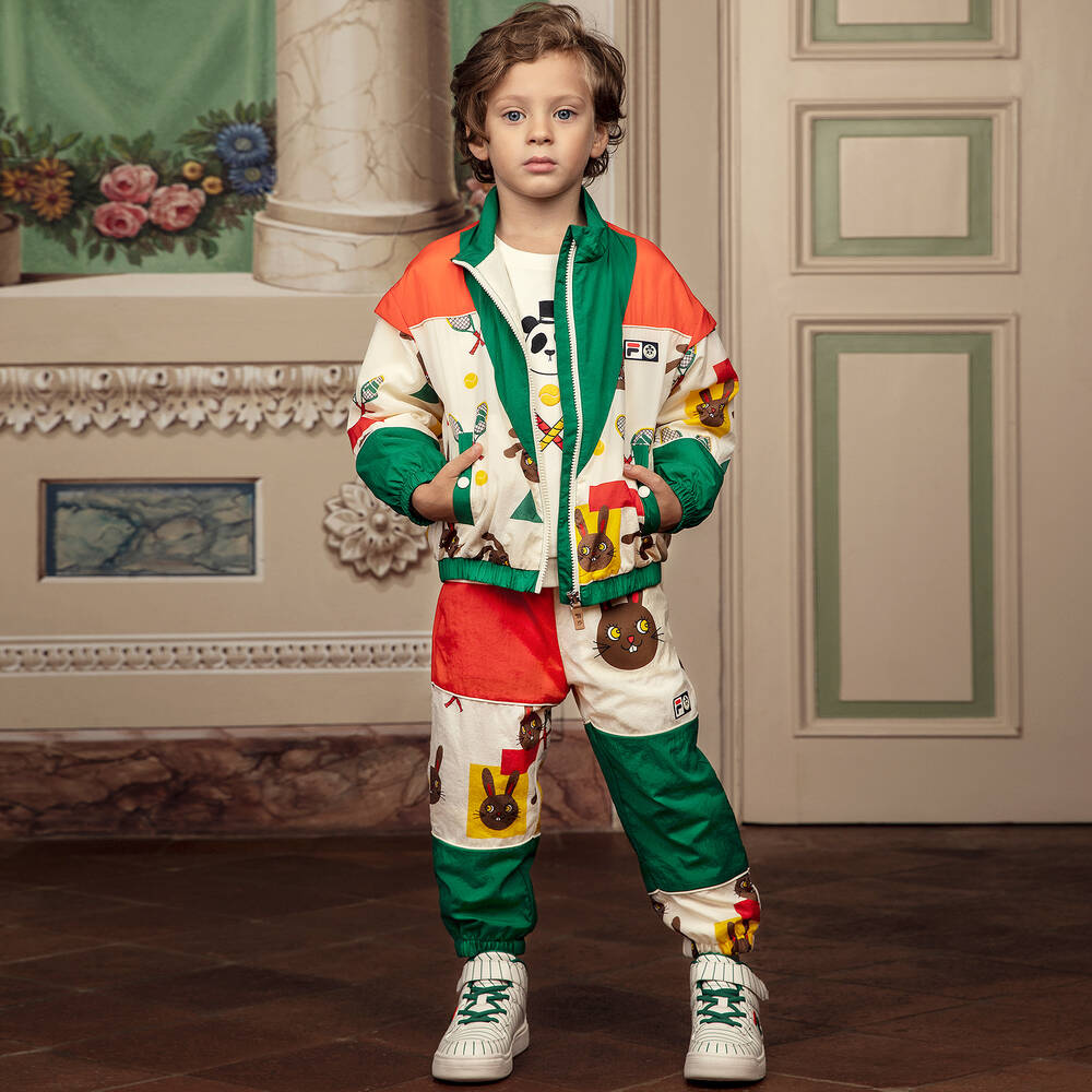 Mini Rodini-Green Colourblock Tennis Print FILA Joggers | Childrensalon Outlet