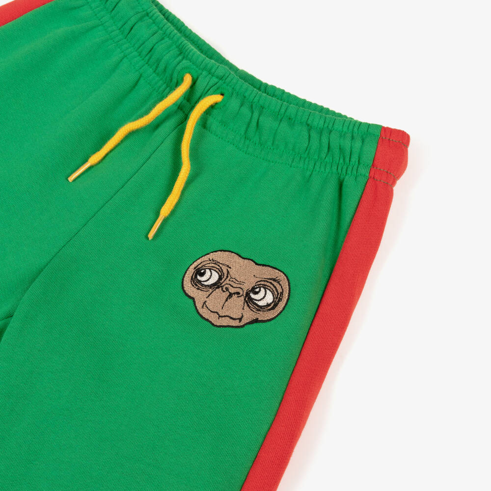 Mini Rodini-Green Cotton Embroidered E.T. Joggers with Red Stripe | Childrensalon Outlet
