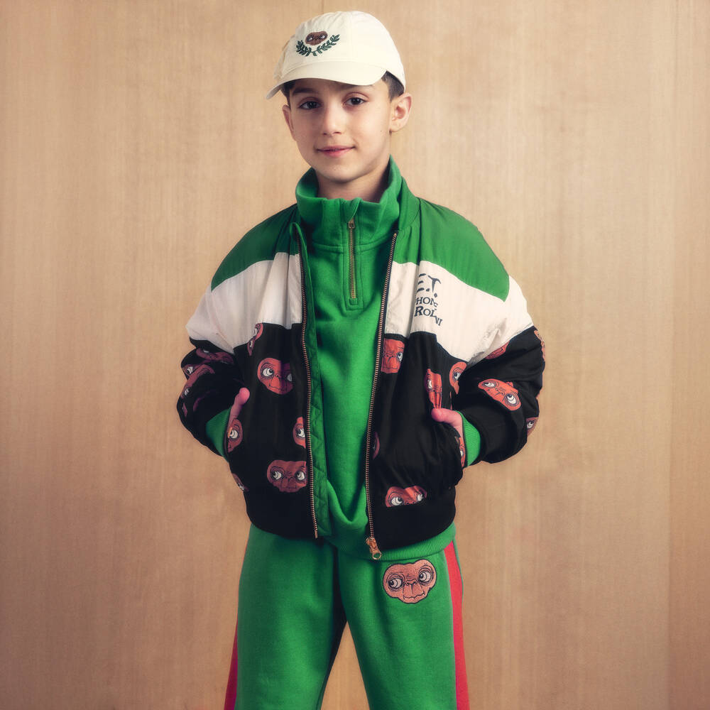 Mini Rodini-Green Cotton Embroidered E.T. Joggers with Red Stripe | Childrensalon Outlet