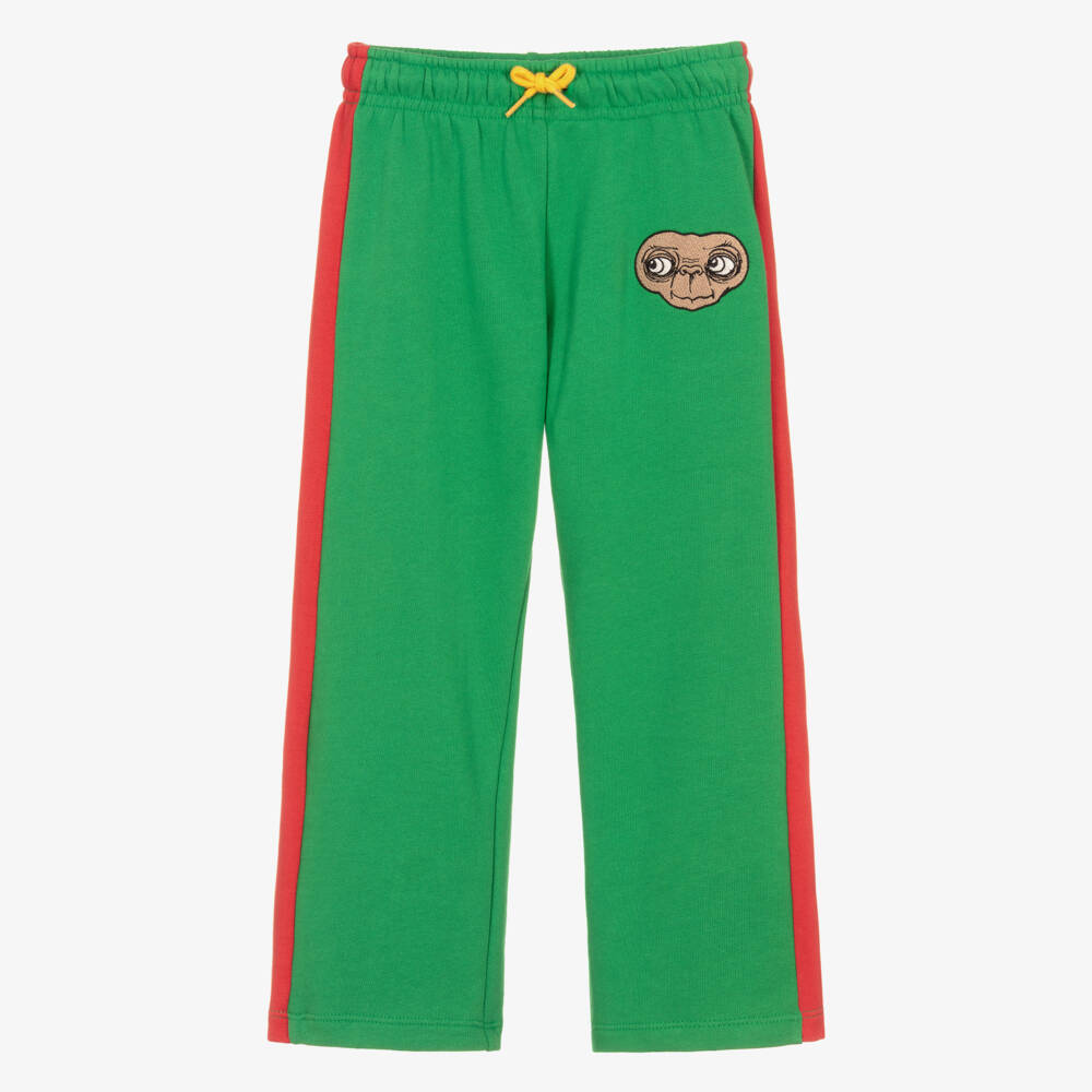Mini Rodini-Green Cotton Embroidered E.T. Joggers with Red Stripe | Childrensalon Outlet