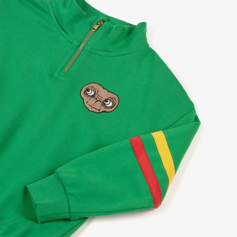 Mini Rodini-Green Cotton Quarter Zip Sweatshirt with Embroidered E.T. | Childrensalon Outlet