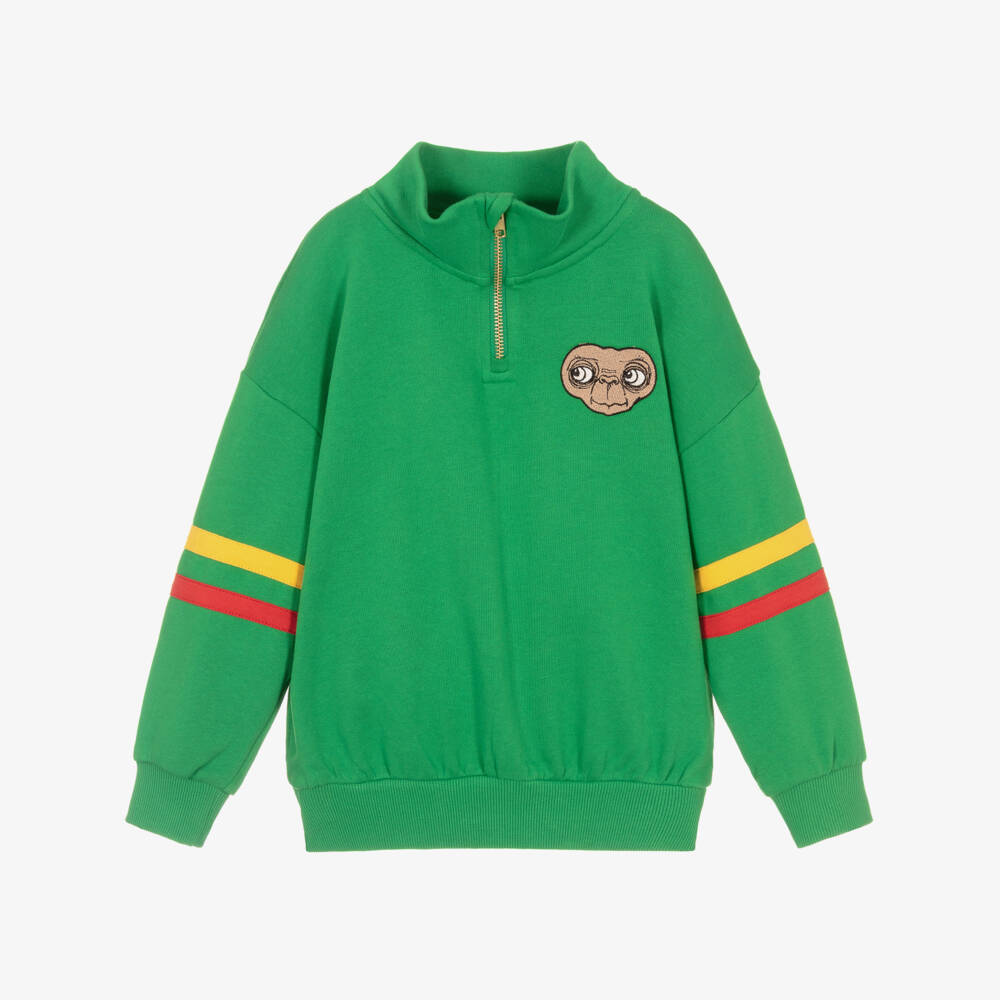 Mini Rodini-Green Cotton Quarter Zip Sweatshirt with Embroidered E.T. | Childrensalon Outlet