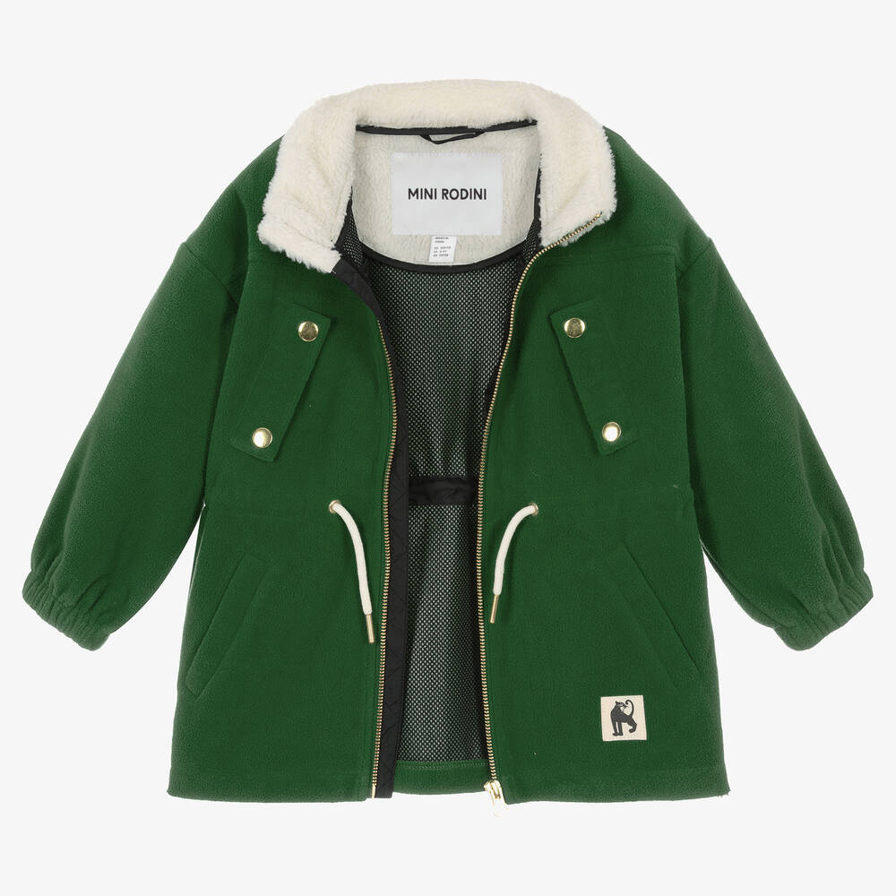 Mini Rodini-Green Drawstring Fleece Wind Coat | Childrensalon Outlet