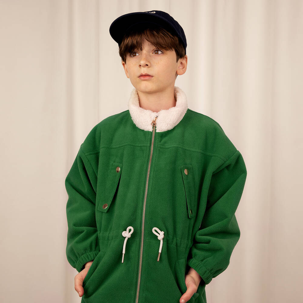 Mini Rodini-Green Drawstring Fleece Wind Coat | Childrensalon Outlet
