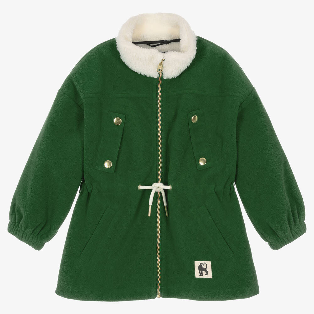 Mini Rodini - Green Drawstring Fleece Wind Coat | Childrensalon