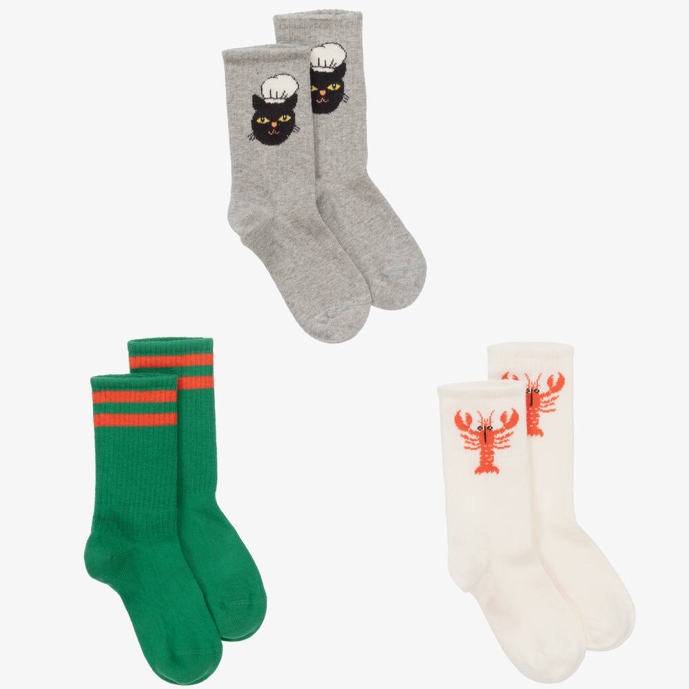 Mini Rodini - Green & Grey Organic Cotton Socks (3 Pack) | Childrensalon