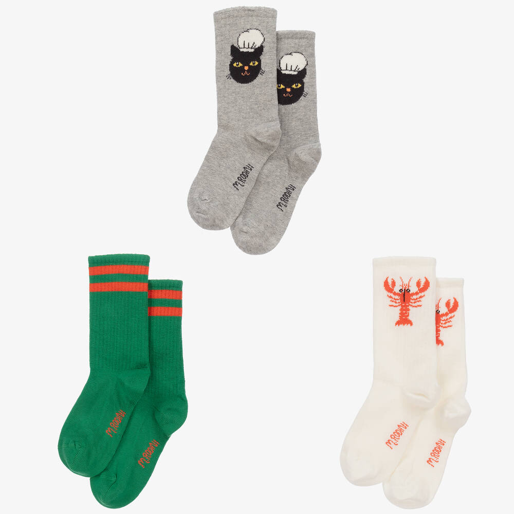 ميني روديني-جوارب مزيج قطن عضوي لون رمادي وأخضر (عدد 3) | Childrensalon Outlet