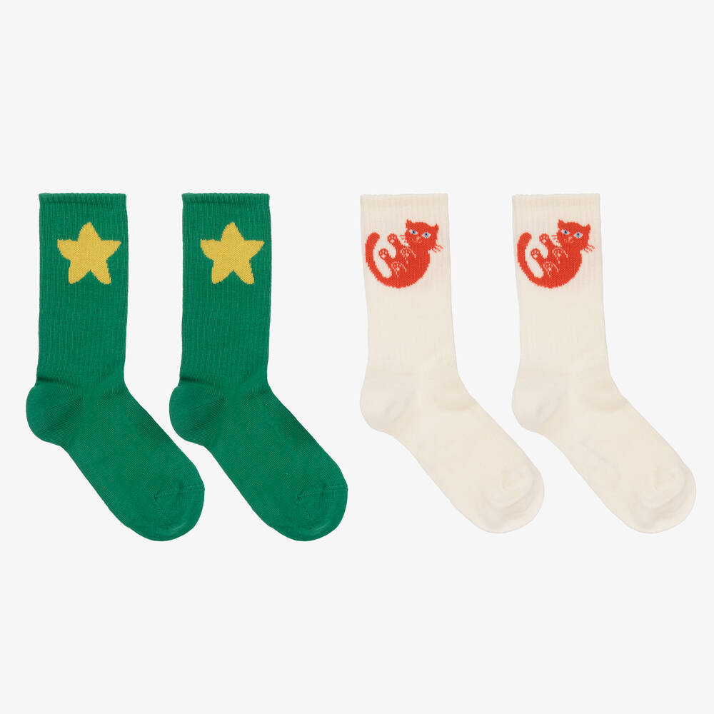 Mini Rodini-Green & Ivory Socks (2 pack) | Childrensalon Outlet