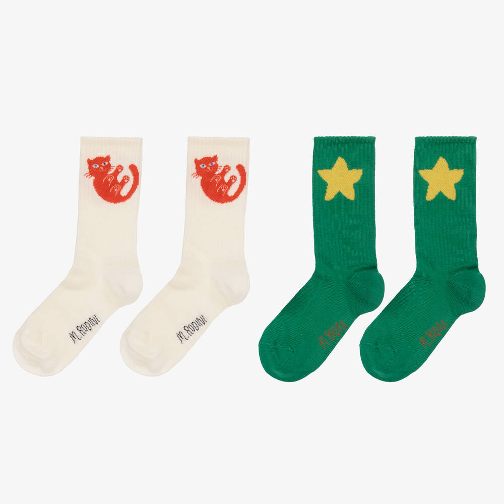 Mini Rodini - Chaussettes vertes et ivoire (2 paires) | Childrensalon