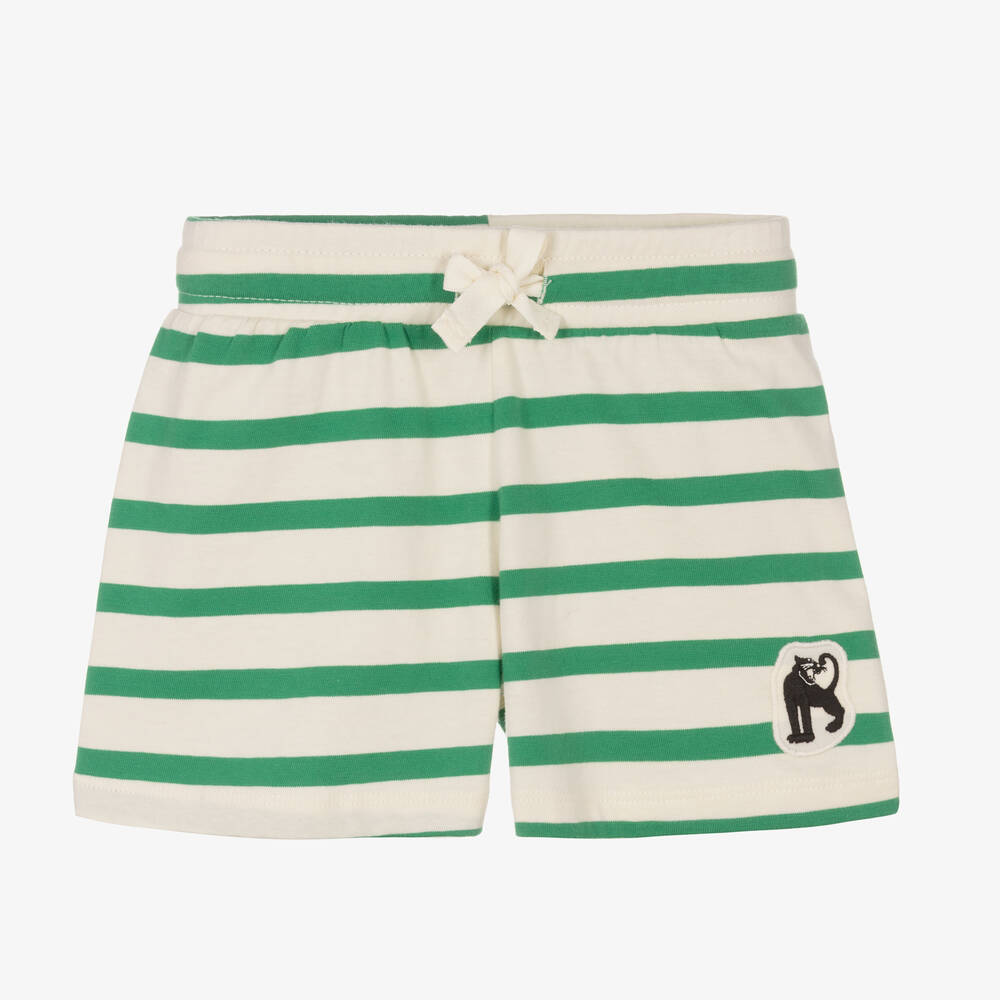 Mini Rodini - Green & Ivory Stripe Cotton Shorts | Childrensalon