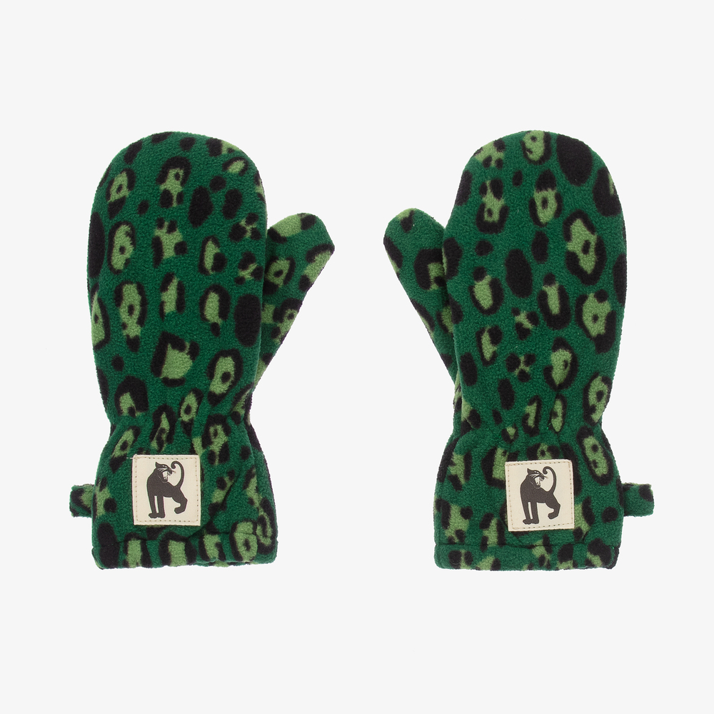 Mini Rodini - Зеленые флисовые варежки с леопардовым принтом | Childrensalon