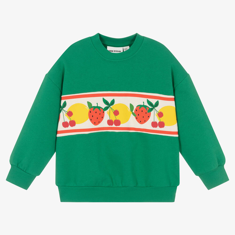 Mini Rodini-Зеленый свитшот из органического хлопка с фруктами | Childrensalon Outlet