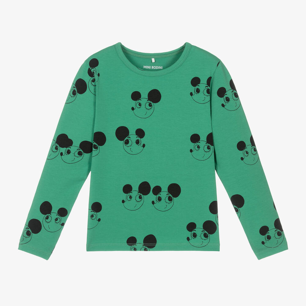 Mini Rodini-Green Organic Cotton Ritzratz Top | Childrensalon Outlet