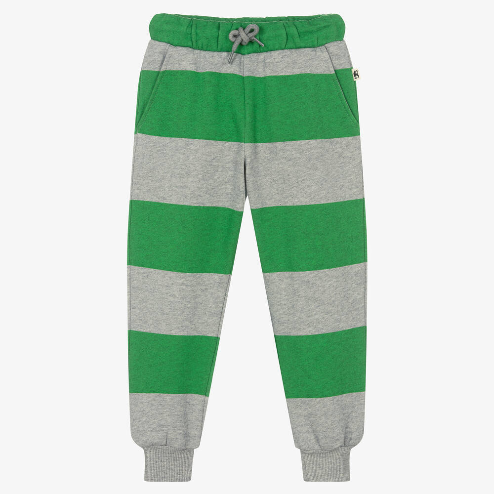 Mini Rodini - Green Stripe Organic Cotton Joggers | Childrensalon