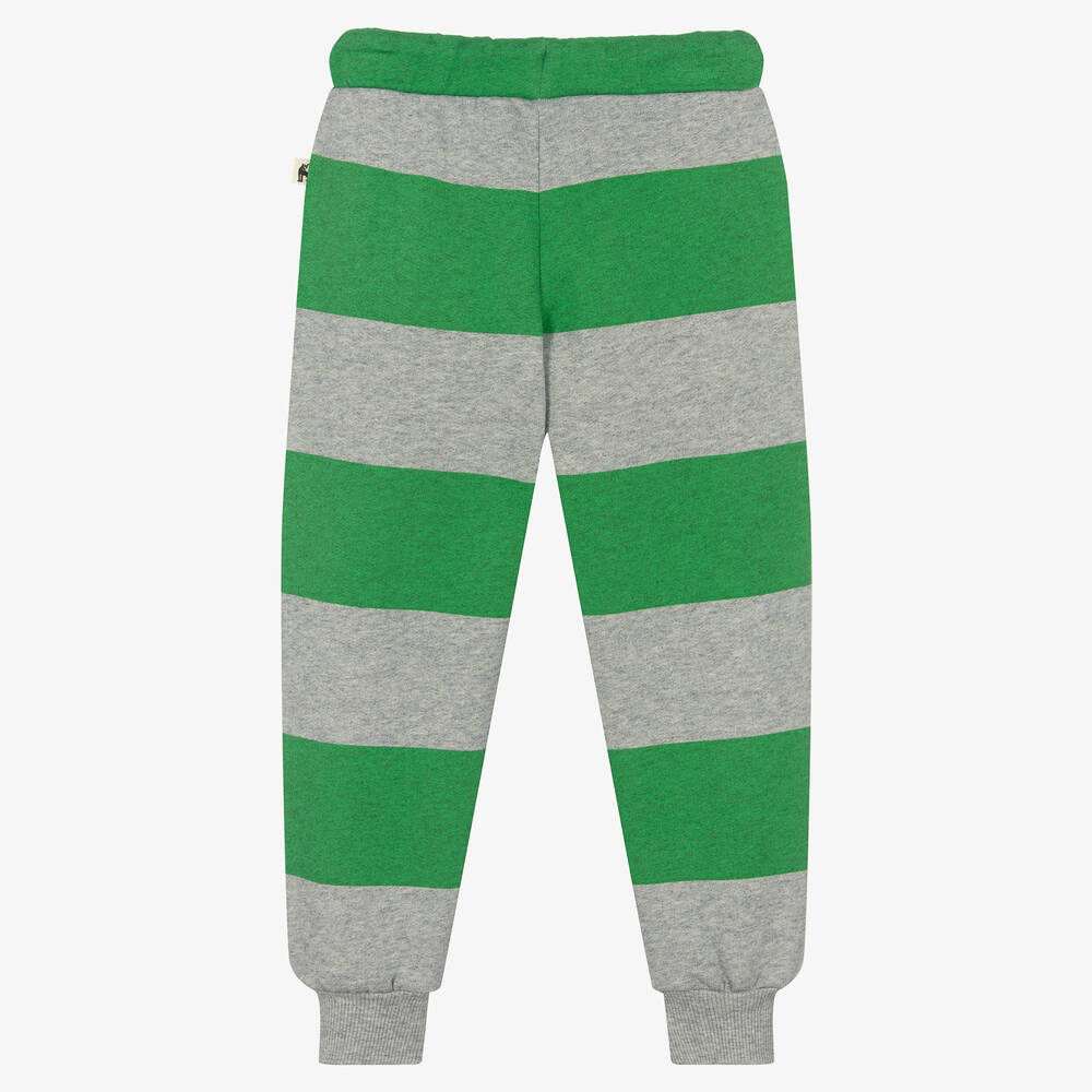 ميني روديني-جوغرز قطن عضوي مقلّم لون أخضر ورمادي | Childrensalon Outlet